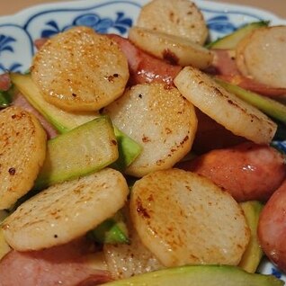 長芋とアスパラのバター醤油炒め